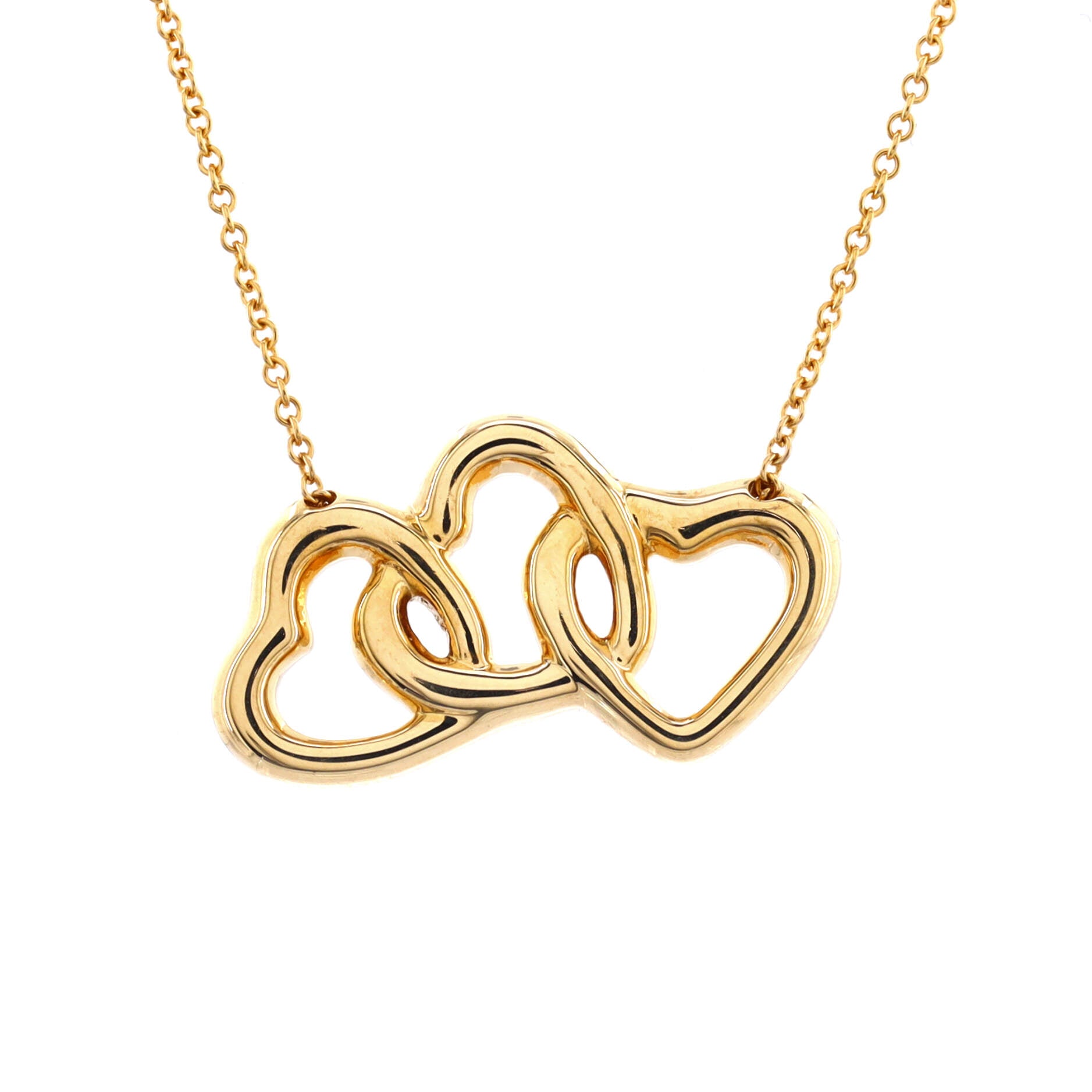 Triple Heart Pendant Necklace 18K Yellow Gold