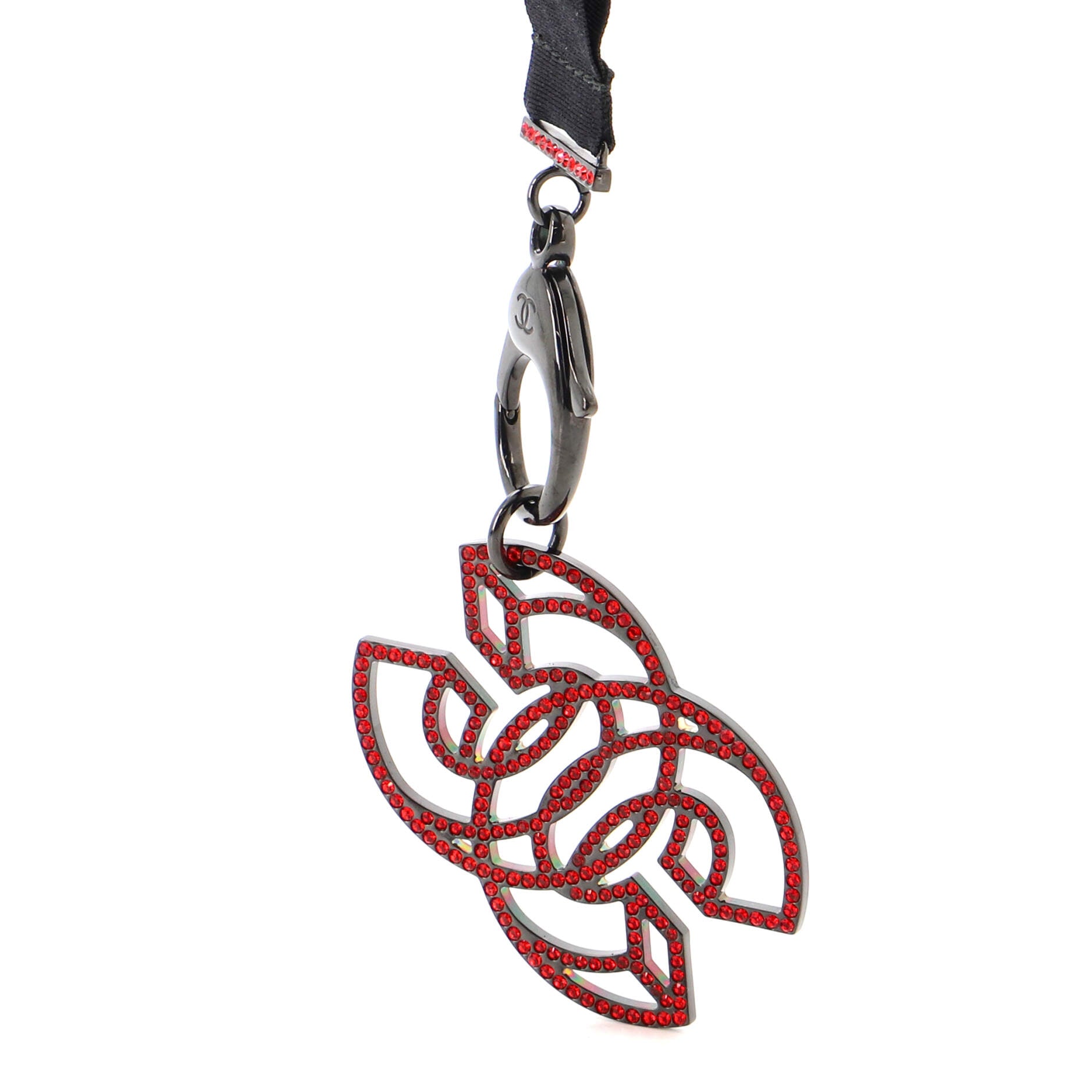 CC Lanyard Necklace Grosgrain with Crystal Embellished Metal