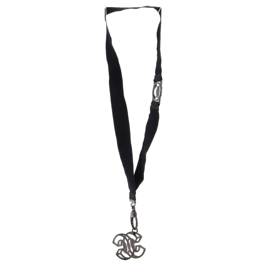CC Lanyard Necklace Grosgrain with Crystal Embellished Metal