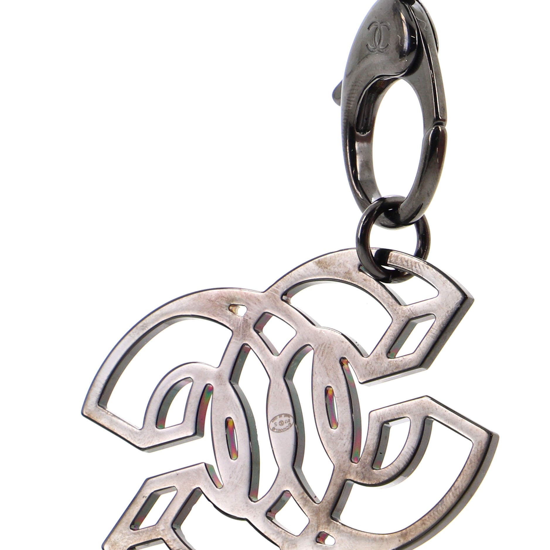 CC Lanyard Necklace Grosgrain with Crystal Embellished Metal