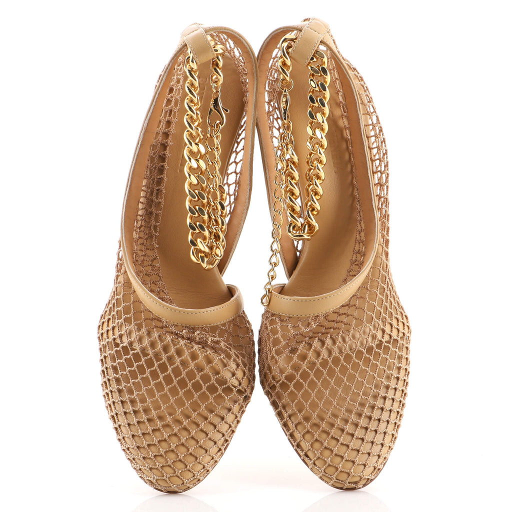 Women's Stretch Chunky Chain Pumps Mesh with Leather
