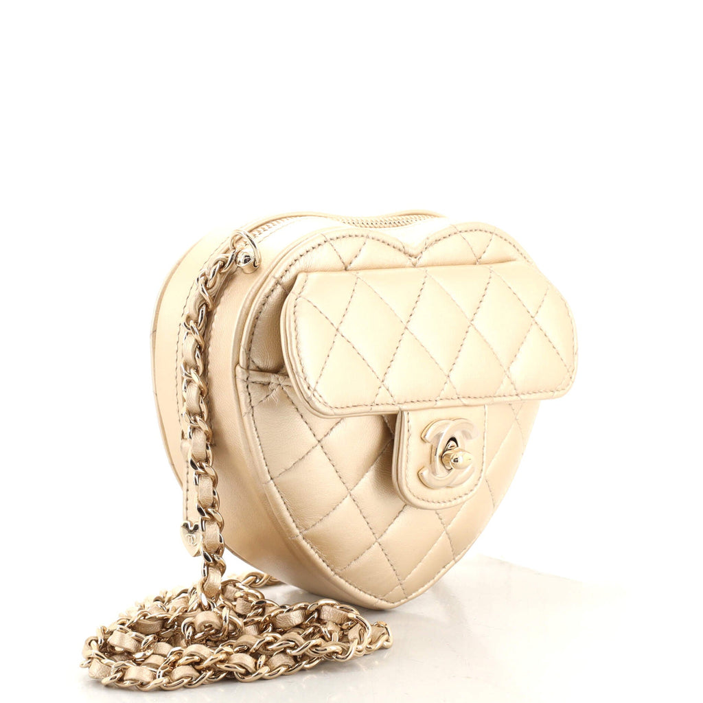CC in Love Heart Clutch with Chain Quilted Lambskin
