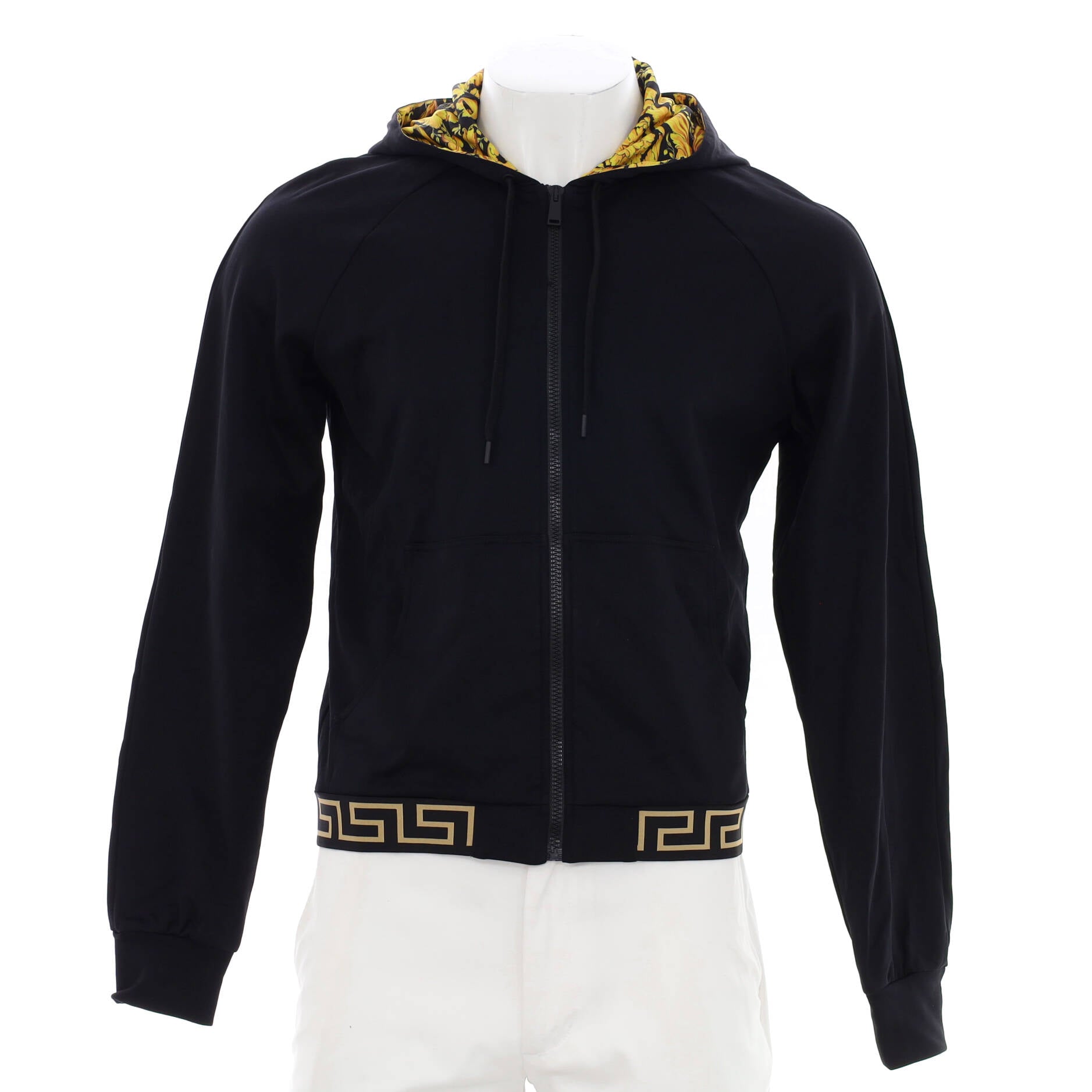 Men's Greca-Trimmed Zip Hoodie Polyamide and Printed Silk