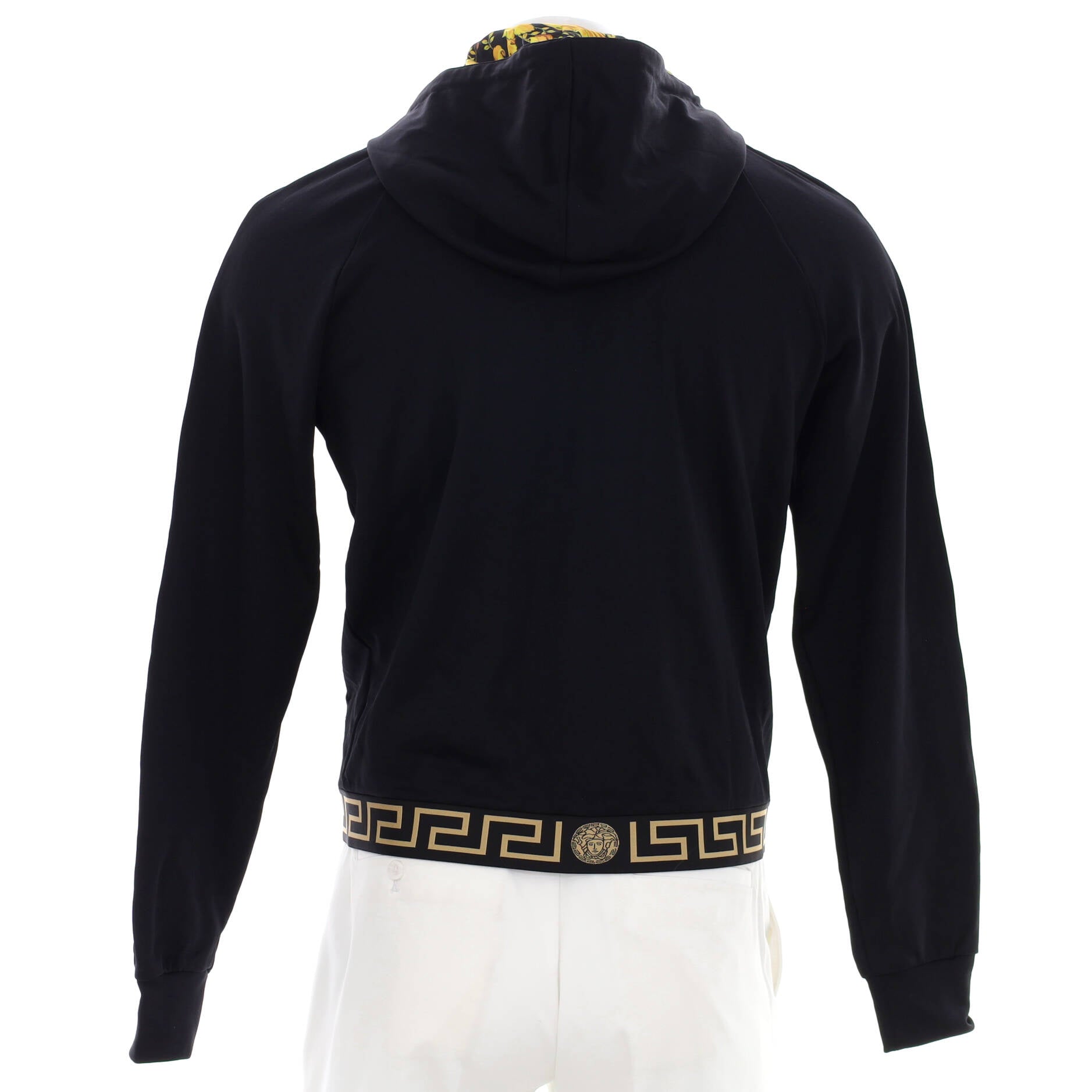 Men's Greca-Trimmed Zip Hoodie Polyamide and Printed Silk