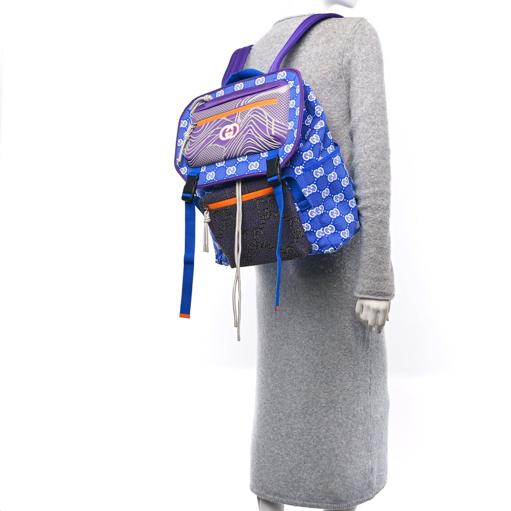 Jersey GG Monogram All Over Pan Sport Double Buckle Backpack  Blue Multicolor