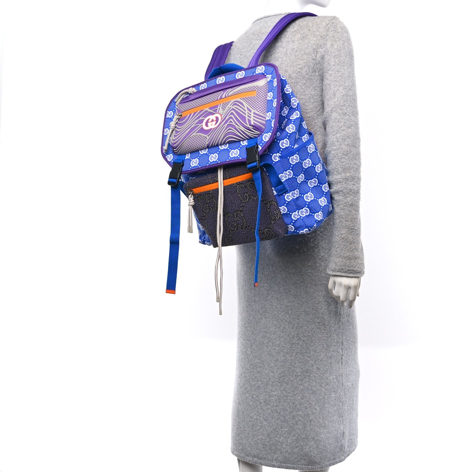 Jersey GG Monogram All Over Pan Sport Double Buckle Backpack  Blue Multicolor