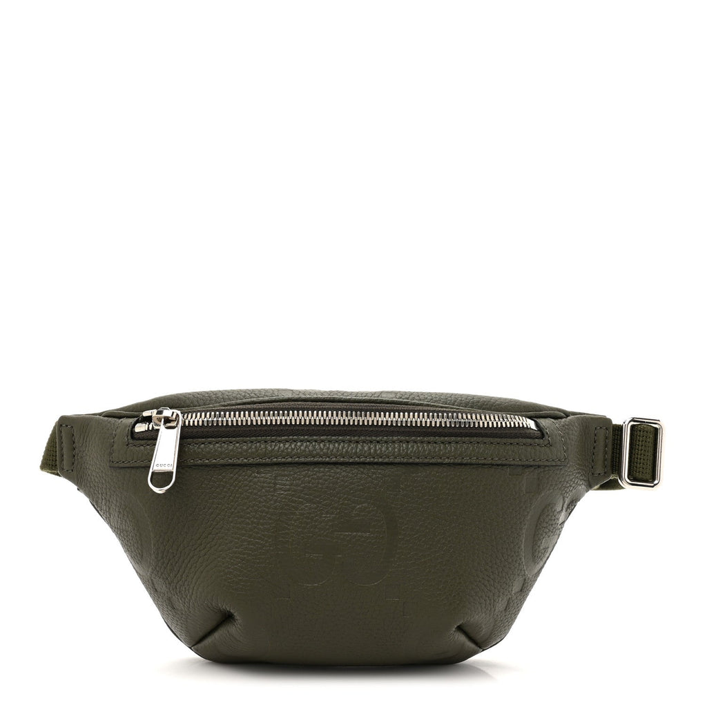 Piuma Calfskin Jumbo GG Embossed Small Belt Bag Dark Green