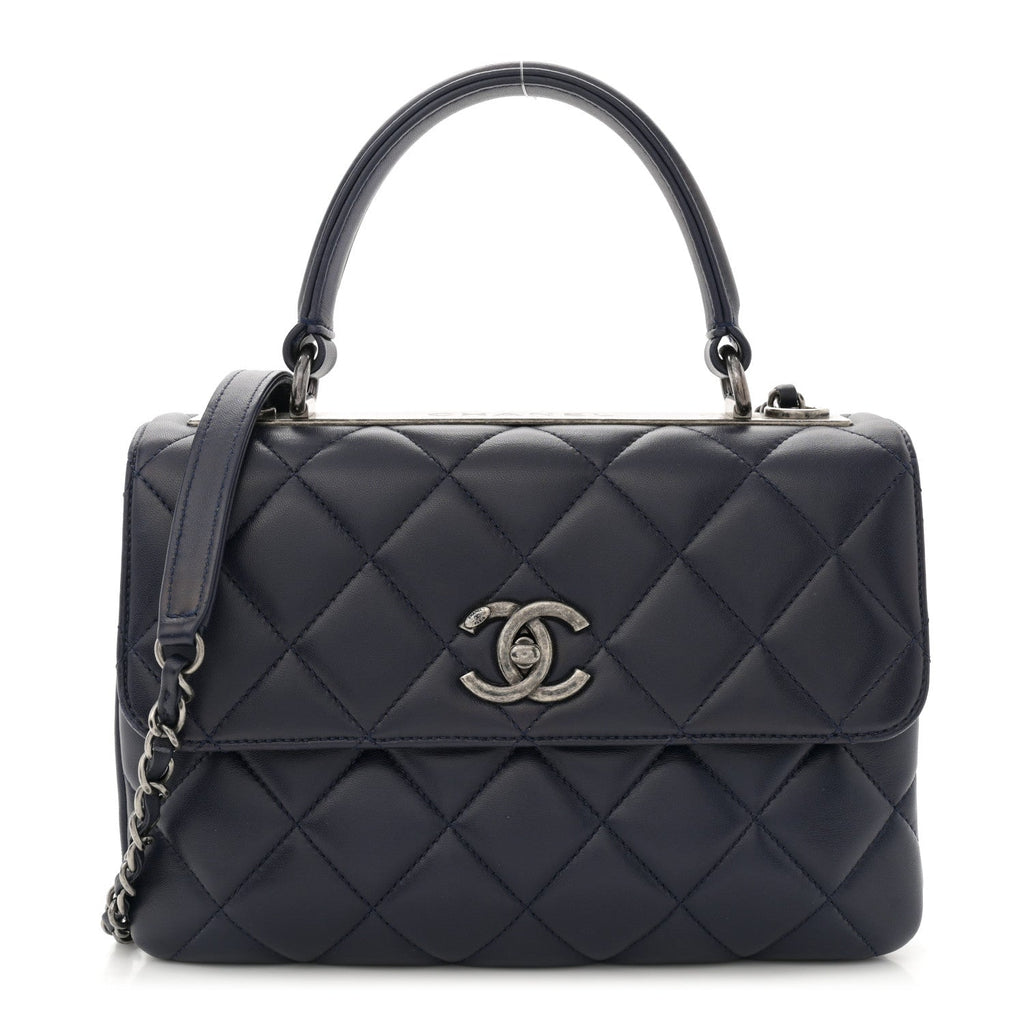 Lambskin Quilted Small Trendy CC Flap Dual Handle Bag Navy