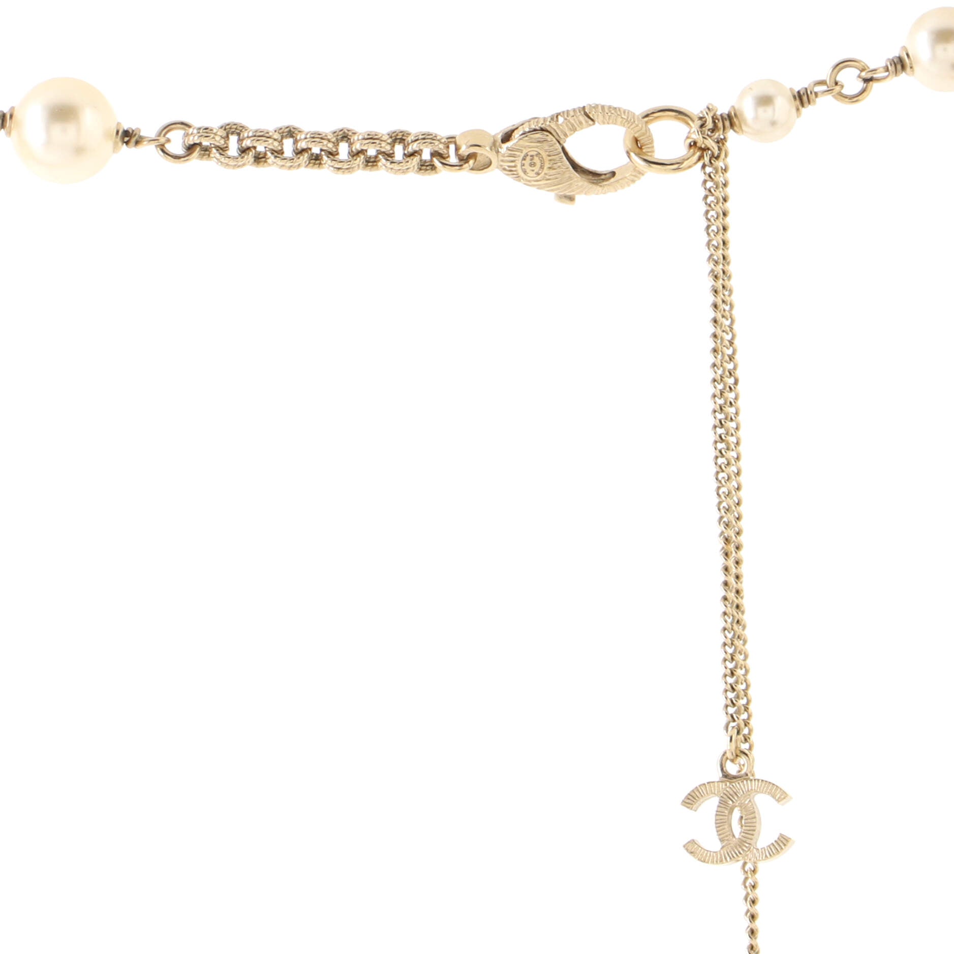 CC Chain Necklace Metal with Faux Pearls