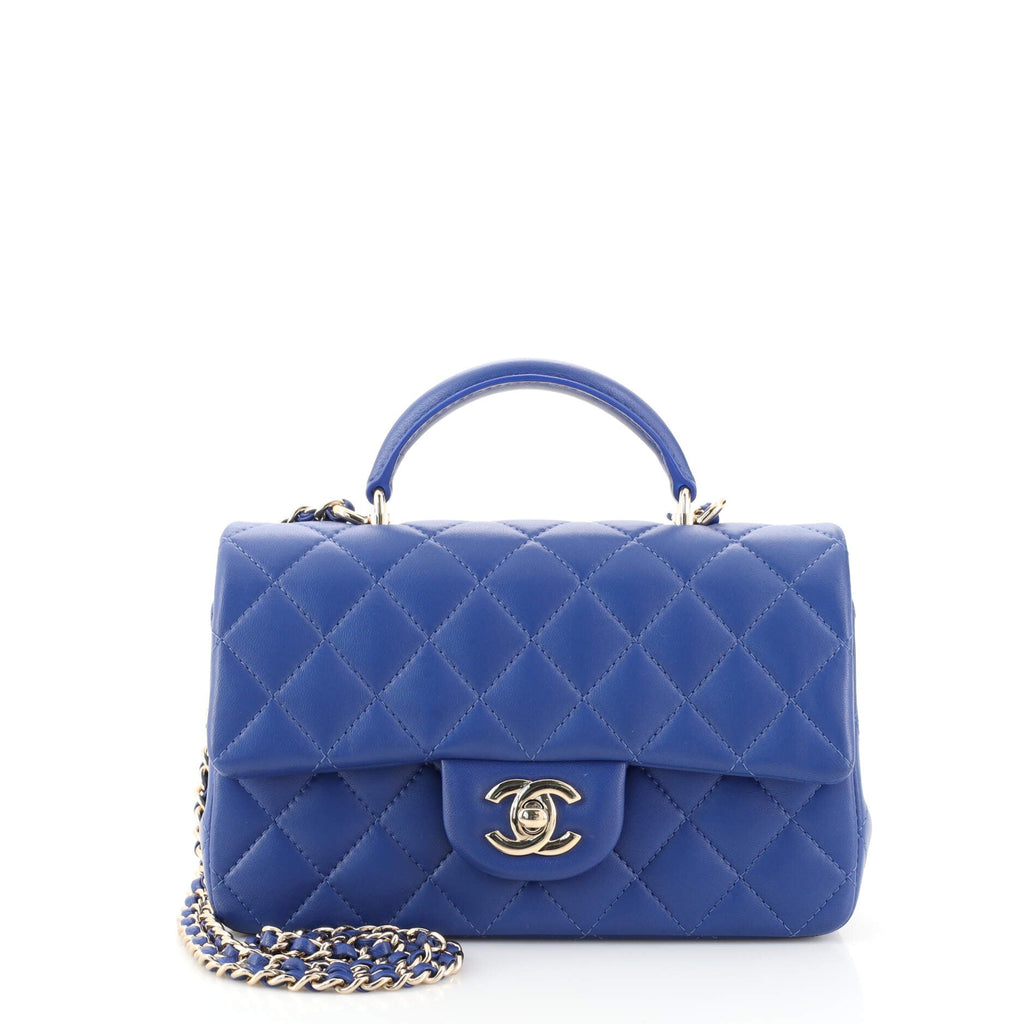 Classic Single Flap Top Handle Bag Quilted Lambskin Mini