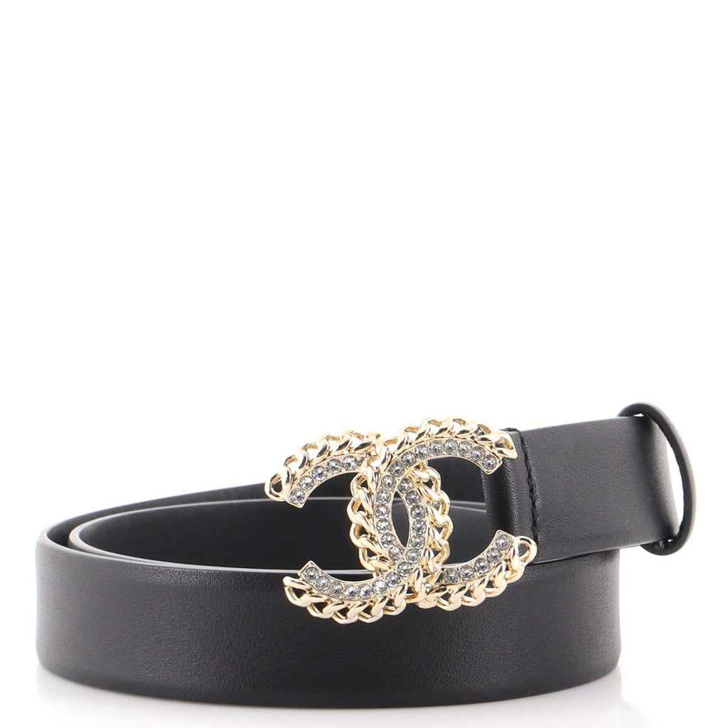 Chain CC Buckle Belt Leather with Crystal Embellished Metal 75
