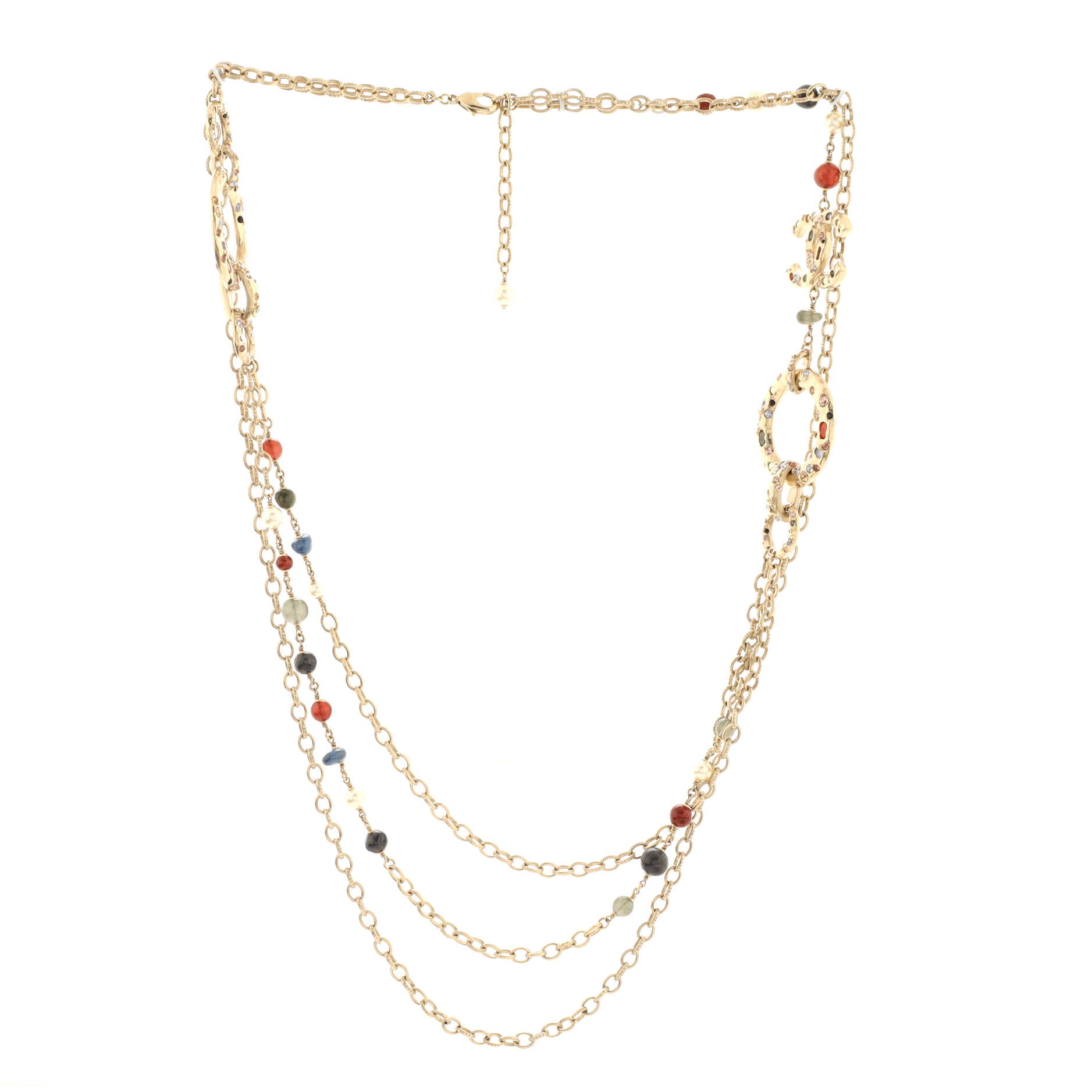 Multi Strand CC Necklace Crystal Embellished Metal with Faux Pearls and Beads