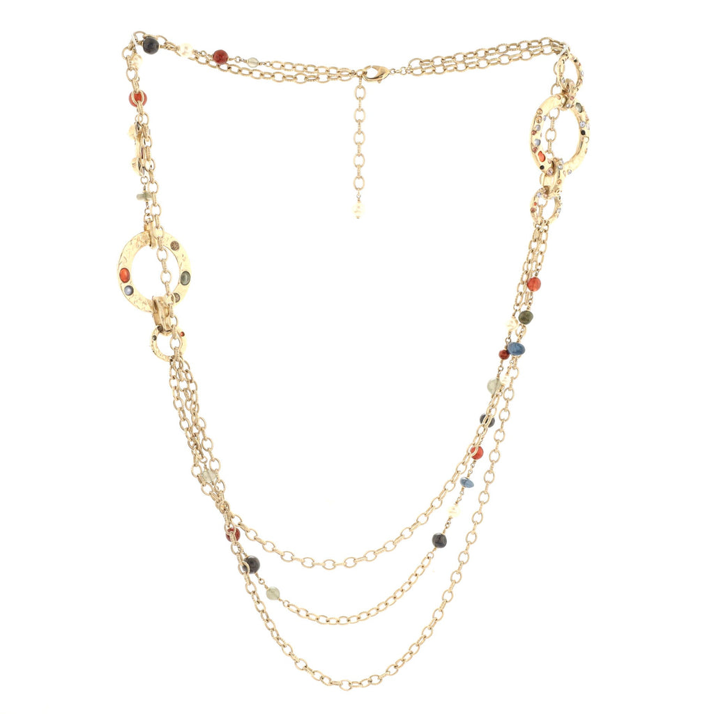 Multi Strand CC Necklace Crystal Embellished Metal with Faux Pearls and Beads