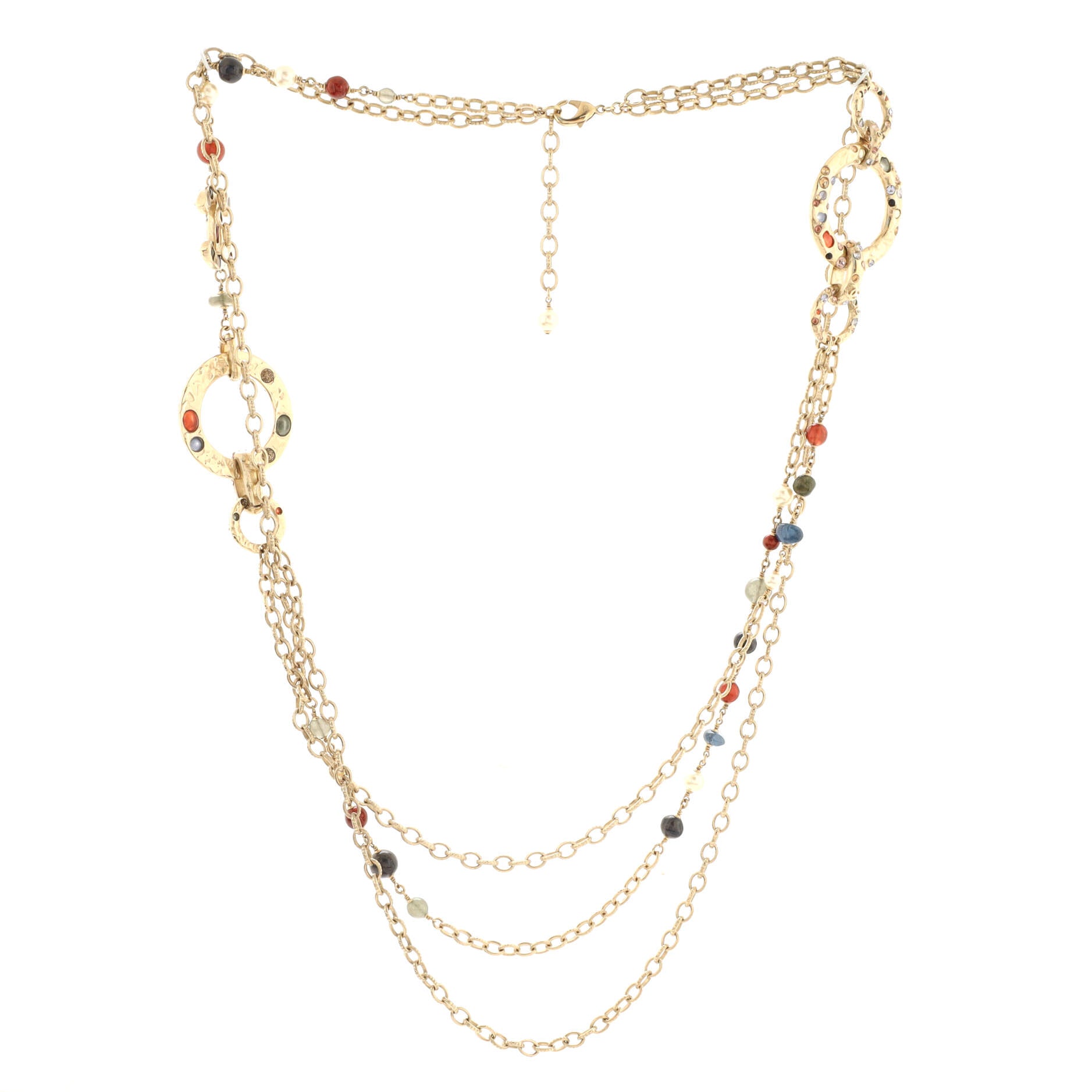 Multi Strand CC Necklace Crystal Embellished Metal with Faux Pearls and Beads