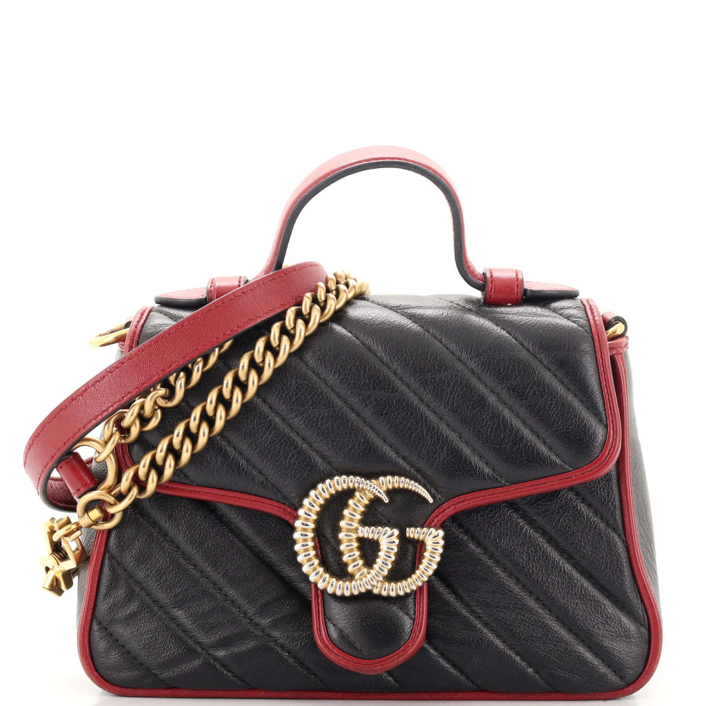GG Marmont Top Handle Flap Bag Diagonal Quilted Leather Mini