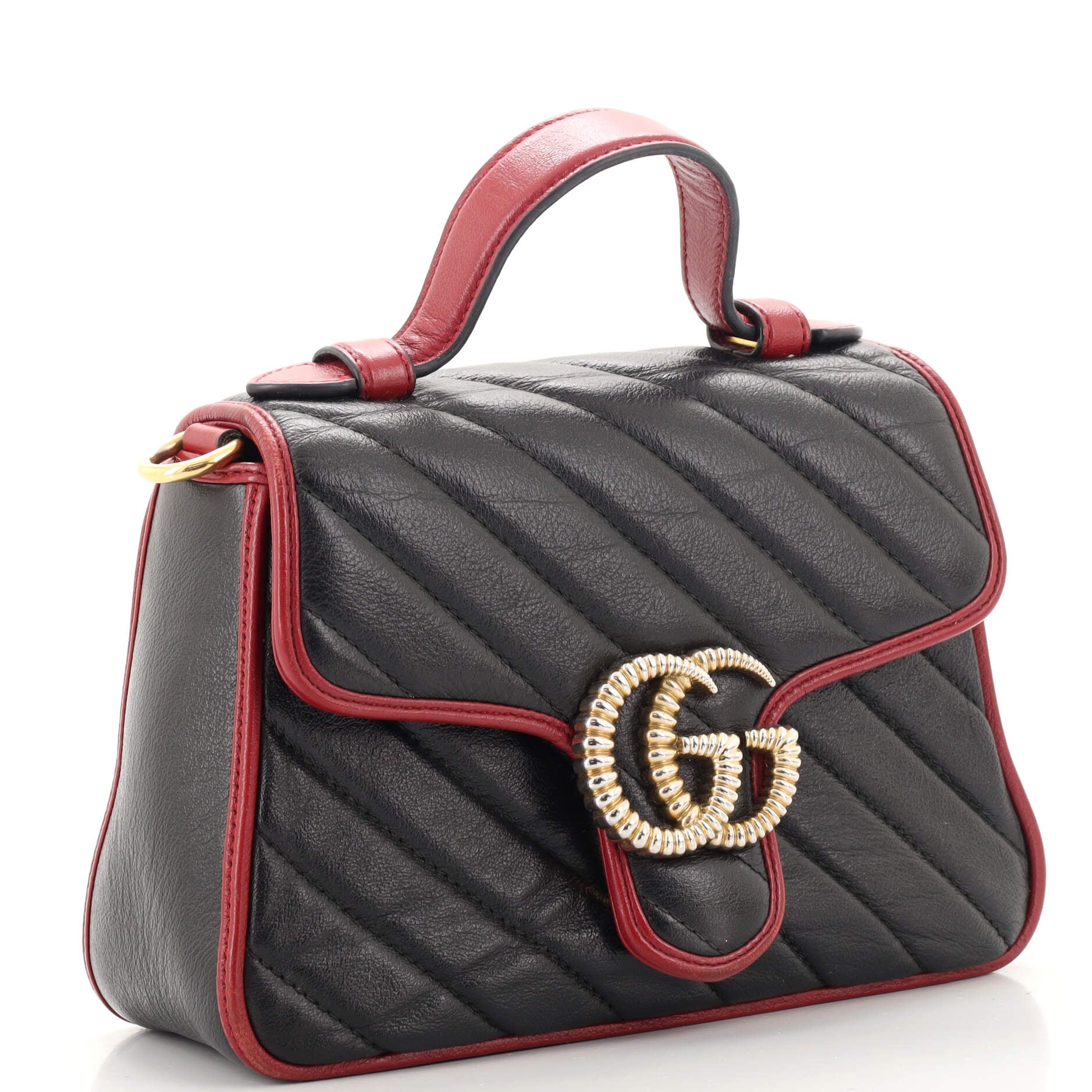 GG Marmont Top Handle Flap Bag Diagonal Quilted Leather Mini