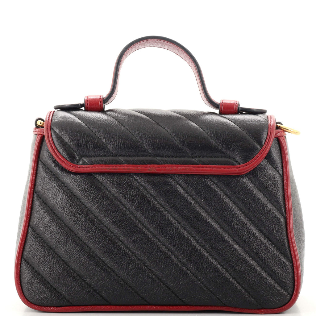 GG Marmont Top Handle Flap Bag Diagonal Quilted Leather Mini