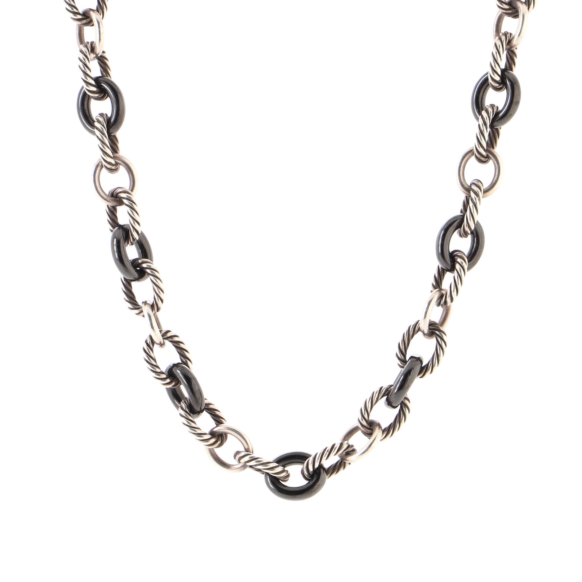 Oval Link Necklace Sterling Silver and Ceramic Large