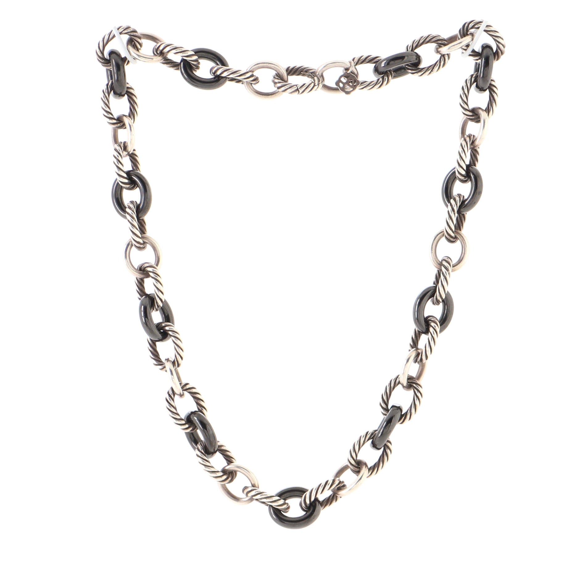 Oval Link Necklace Sterling Silver and Ceramic Large