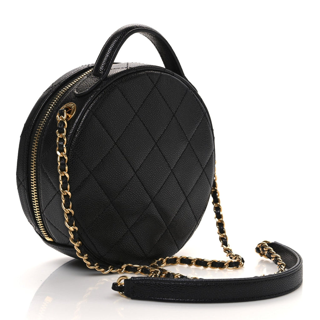 Caviar Quilted Small Round Vanity With Chain Black