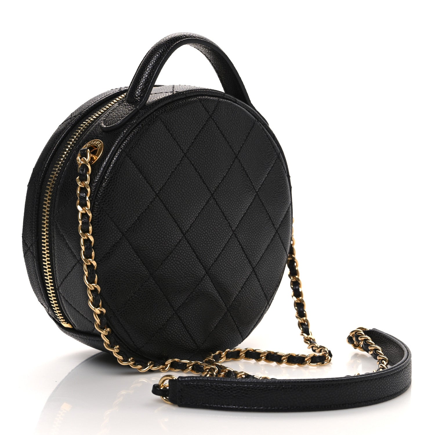 Caviar Quilted Small Round Vanity With Chain Black