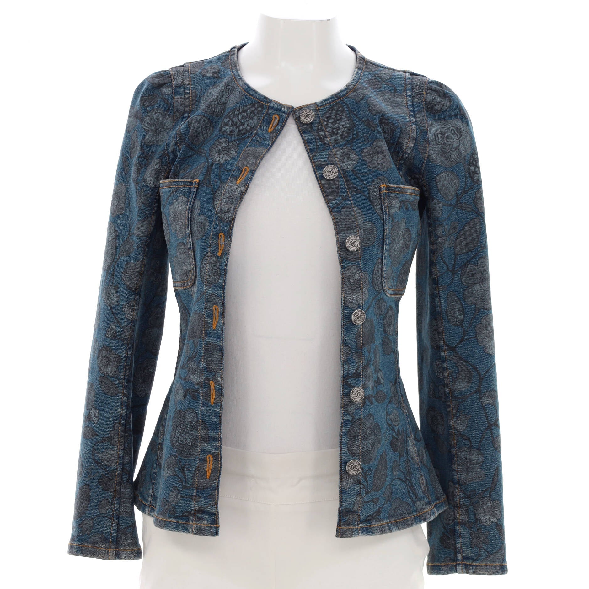 Women's Button Up Jacket Printed Denim