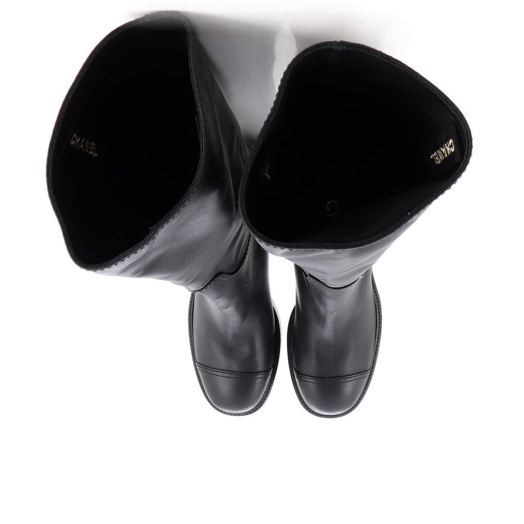 Women's CC Cap Toe Block Heeled Boots Leather