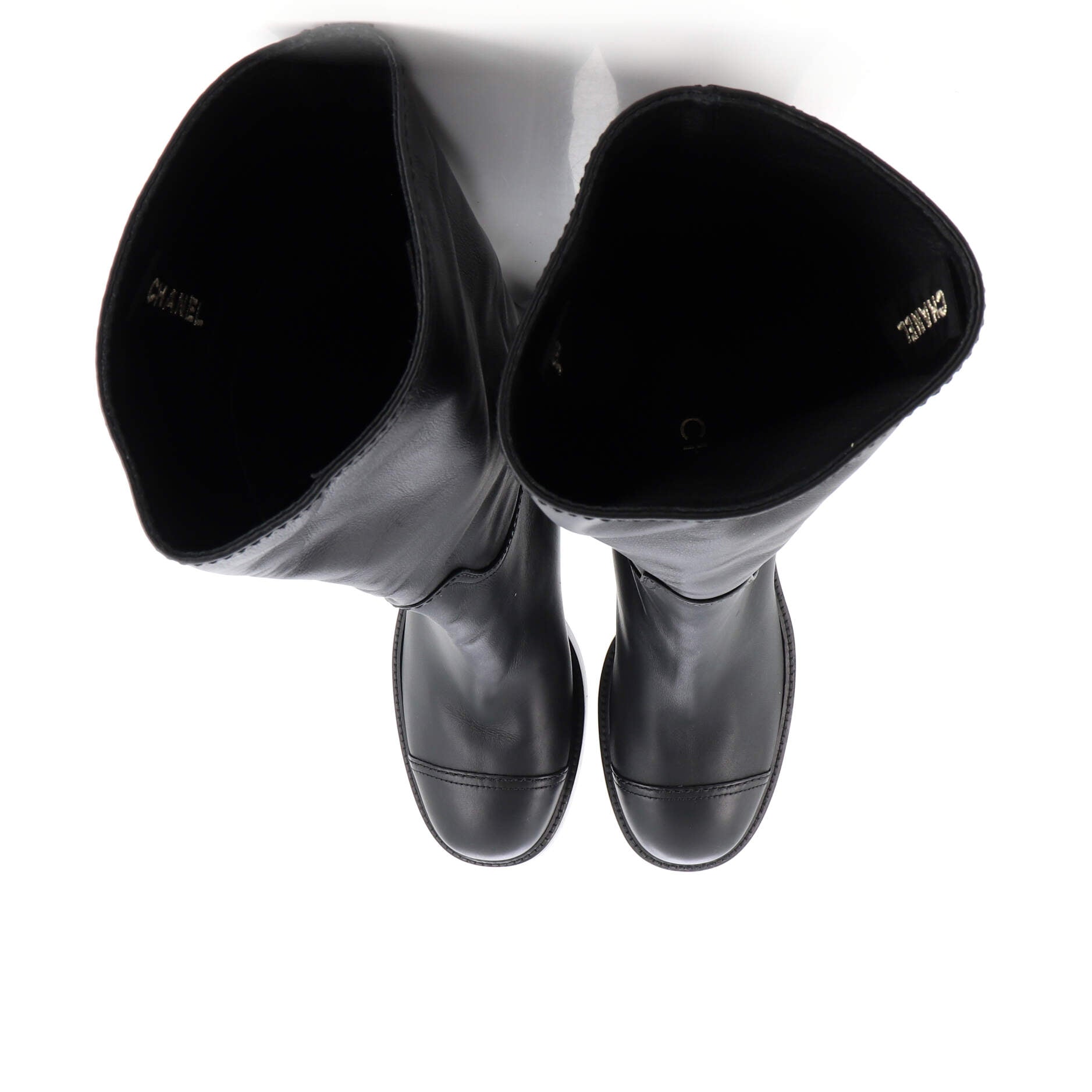 Women's CC Cap Toe Block Heeled Boots Leather