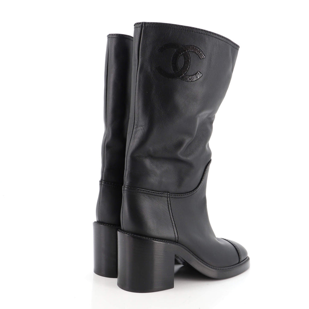 Women's CC Cap Toe Block Heeled Boots Leather