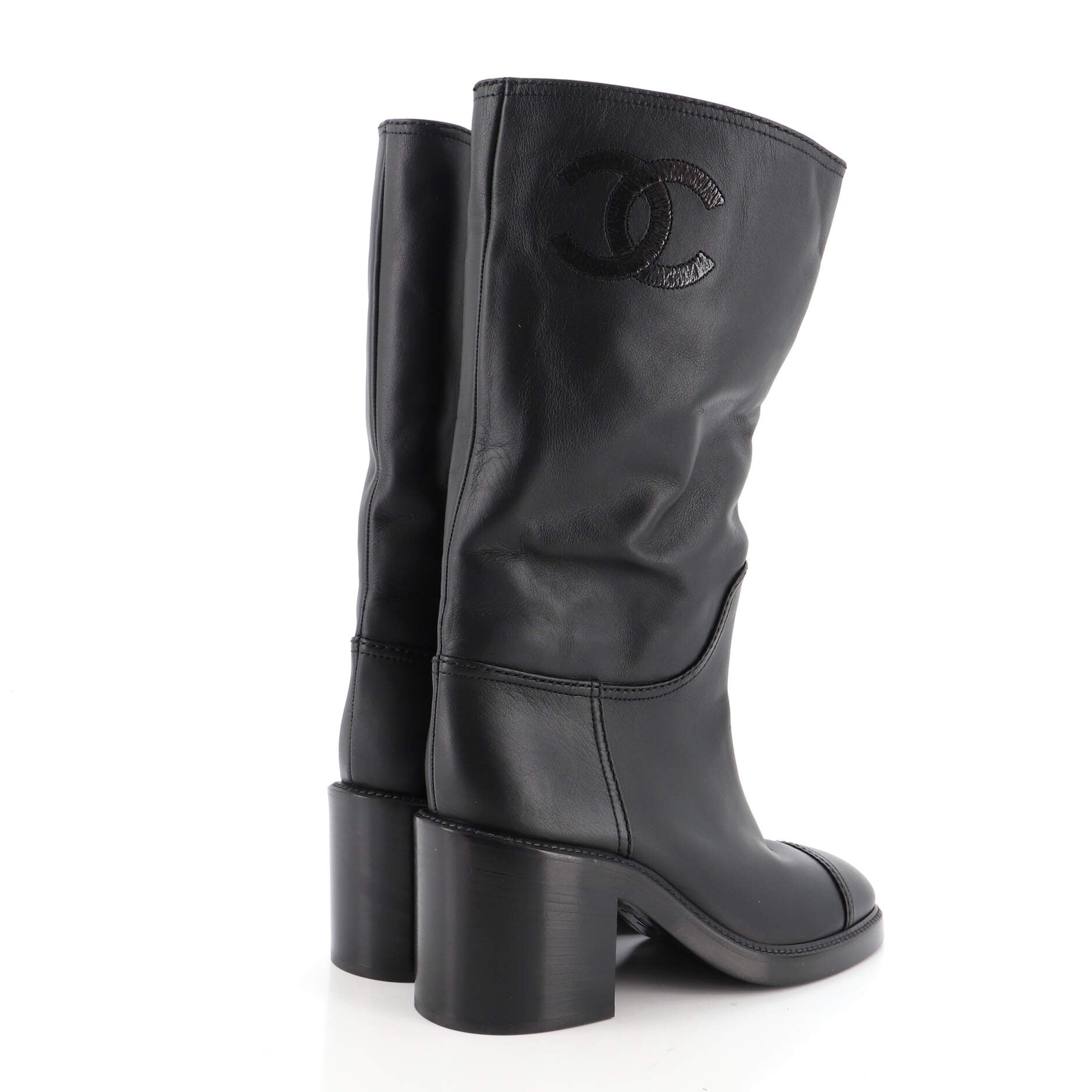 Women's CC Cap Toe Block Heeled Boots Leather