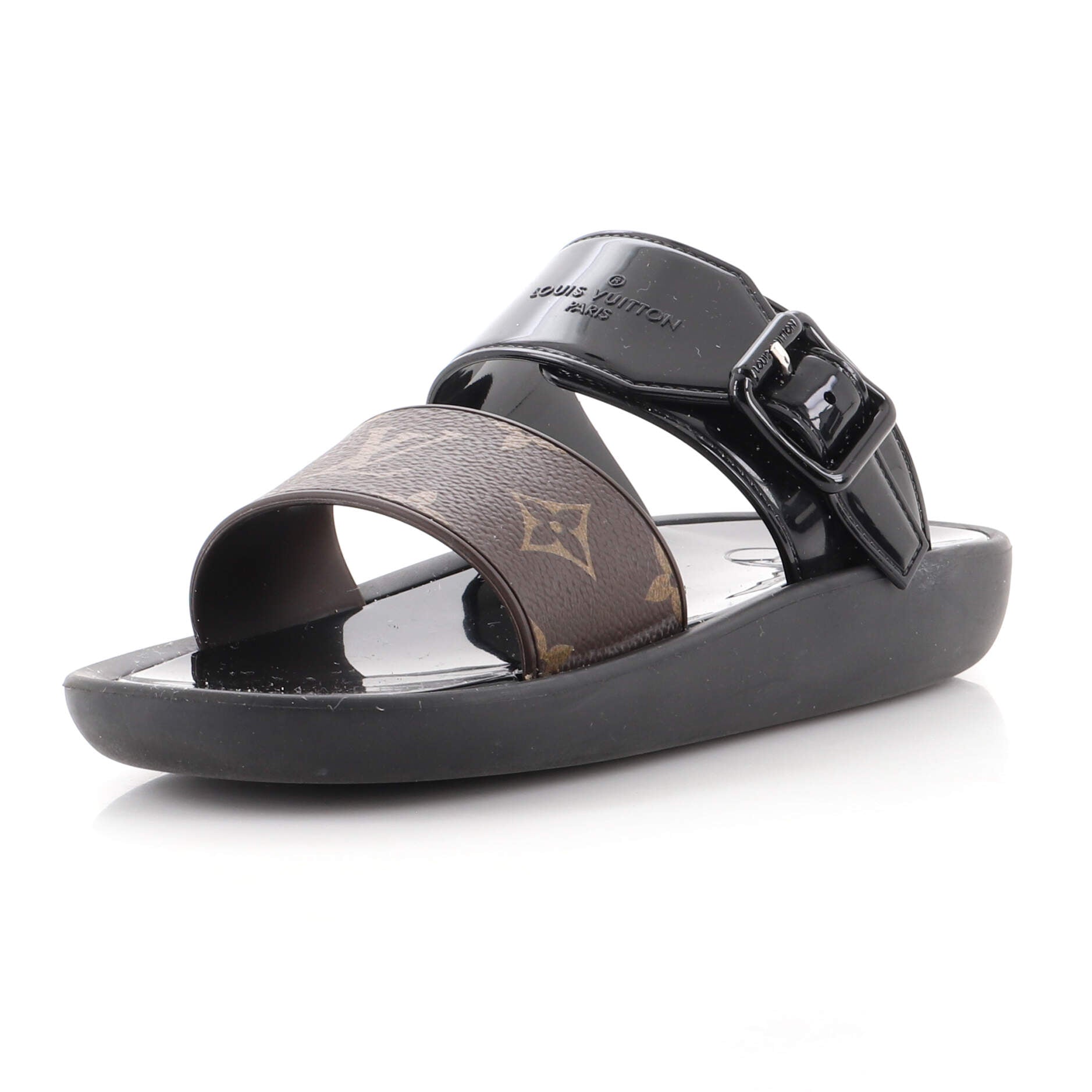 Women's Sunbath Flat Mule Sandals Monogram Canvas and Patent