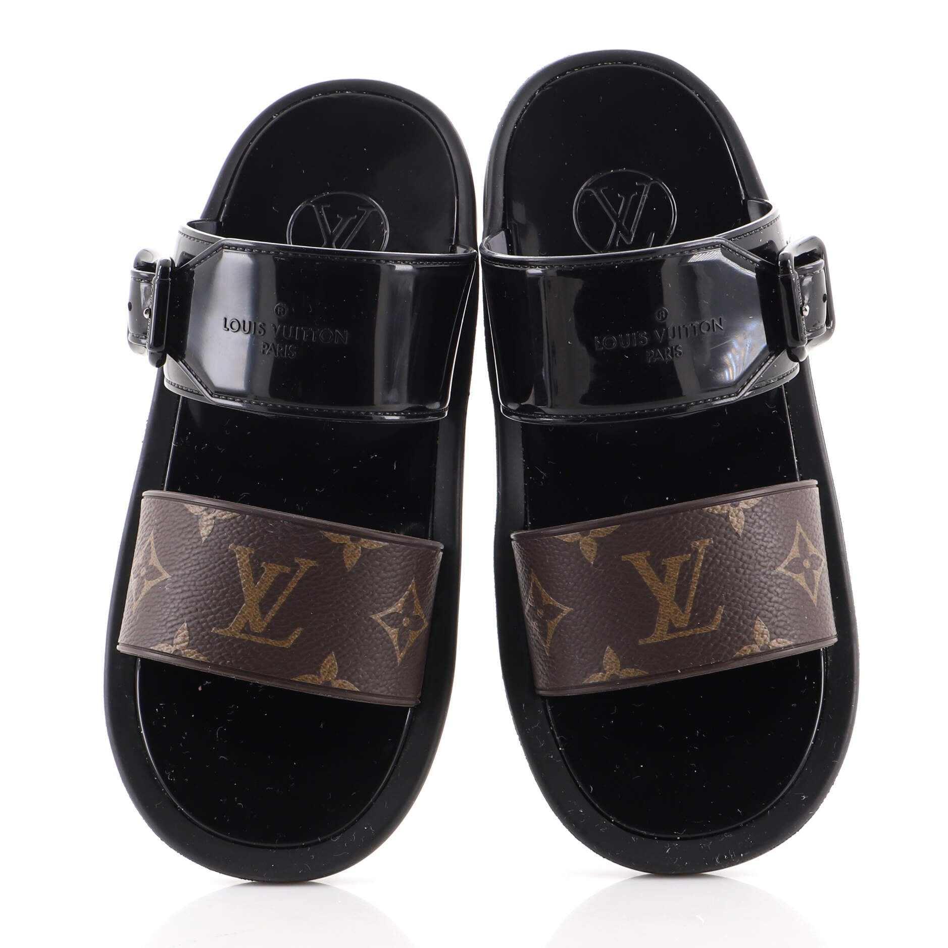 Women's Sunbath Flat Mule Sandals Monogram Canvas and Patent