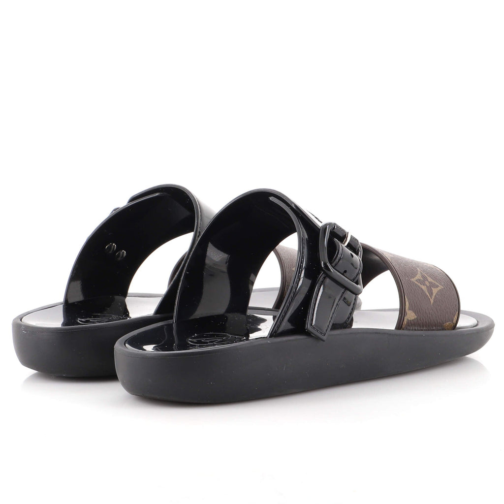 Women's Sunbath Flat Mule Sandals Monogram Canvas and Patent