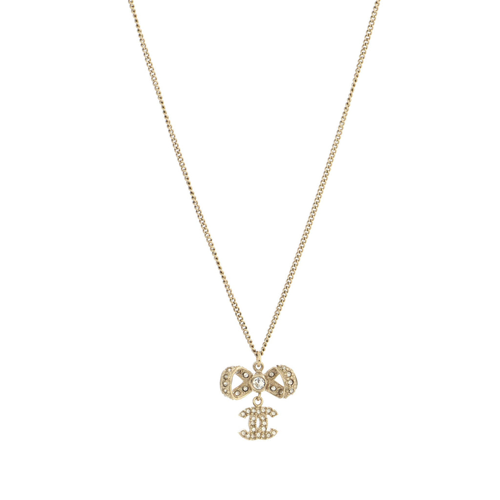 CC Bow Drop Pendant Necklace Metal with Crystals