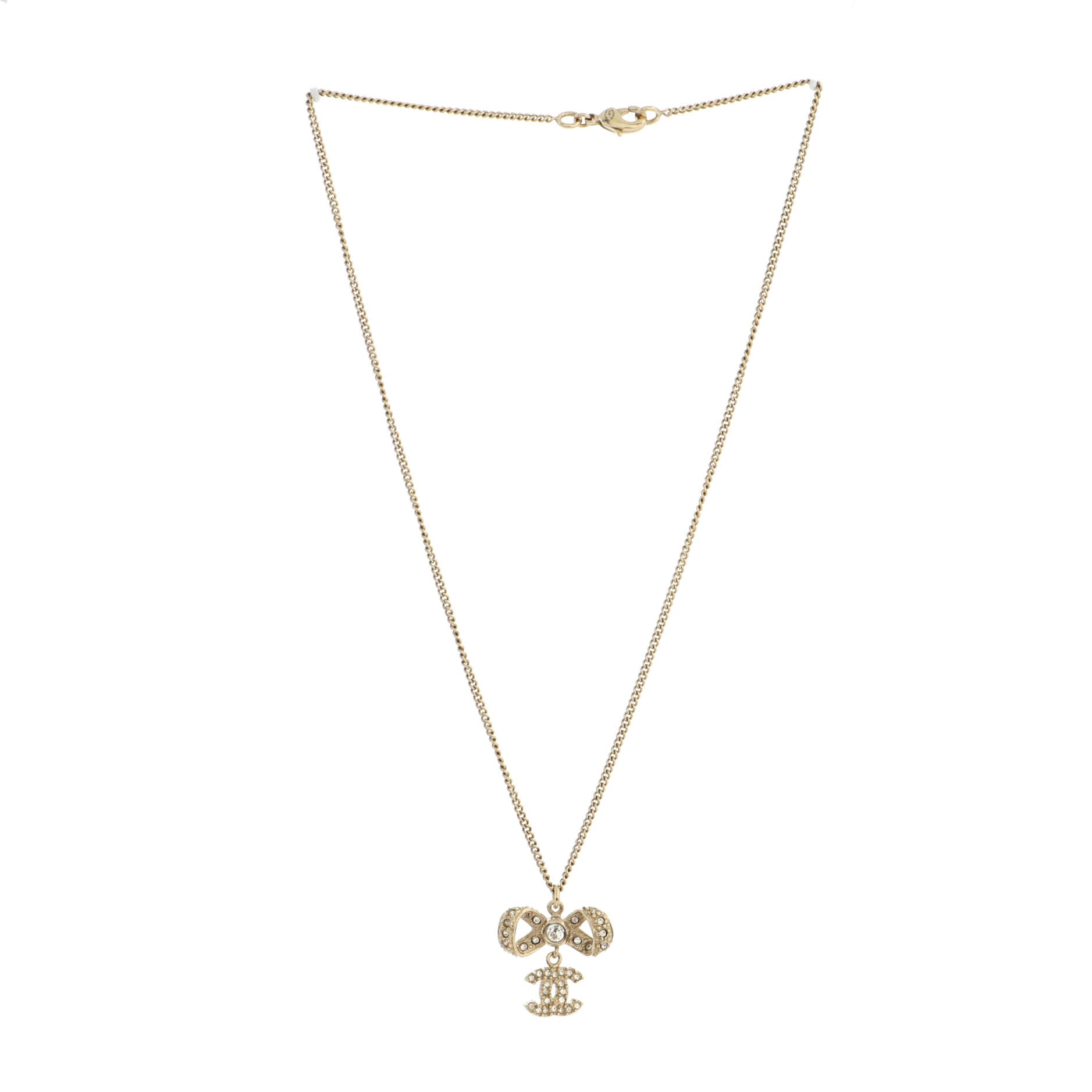 CC Bow Drop Pendant Necklace Metal with Crystals