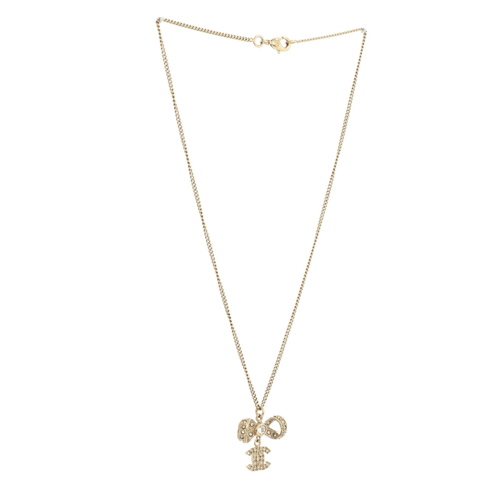 CC Bow Drop Pendant Necklace Metal with Crystals