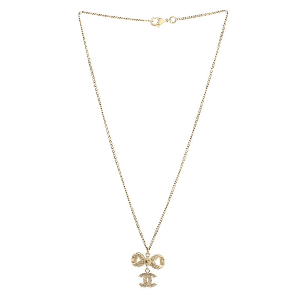 CC Bow Drop Pendant Necklace Metal with Crystals