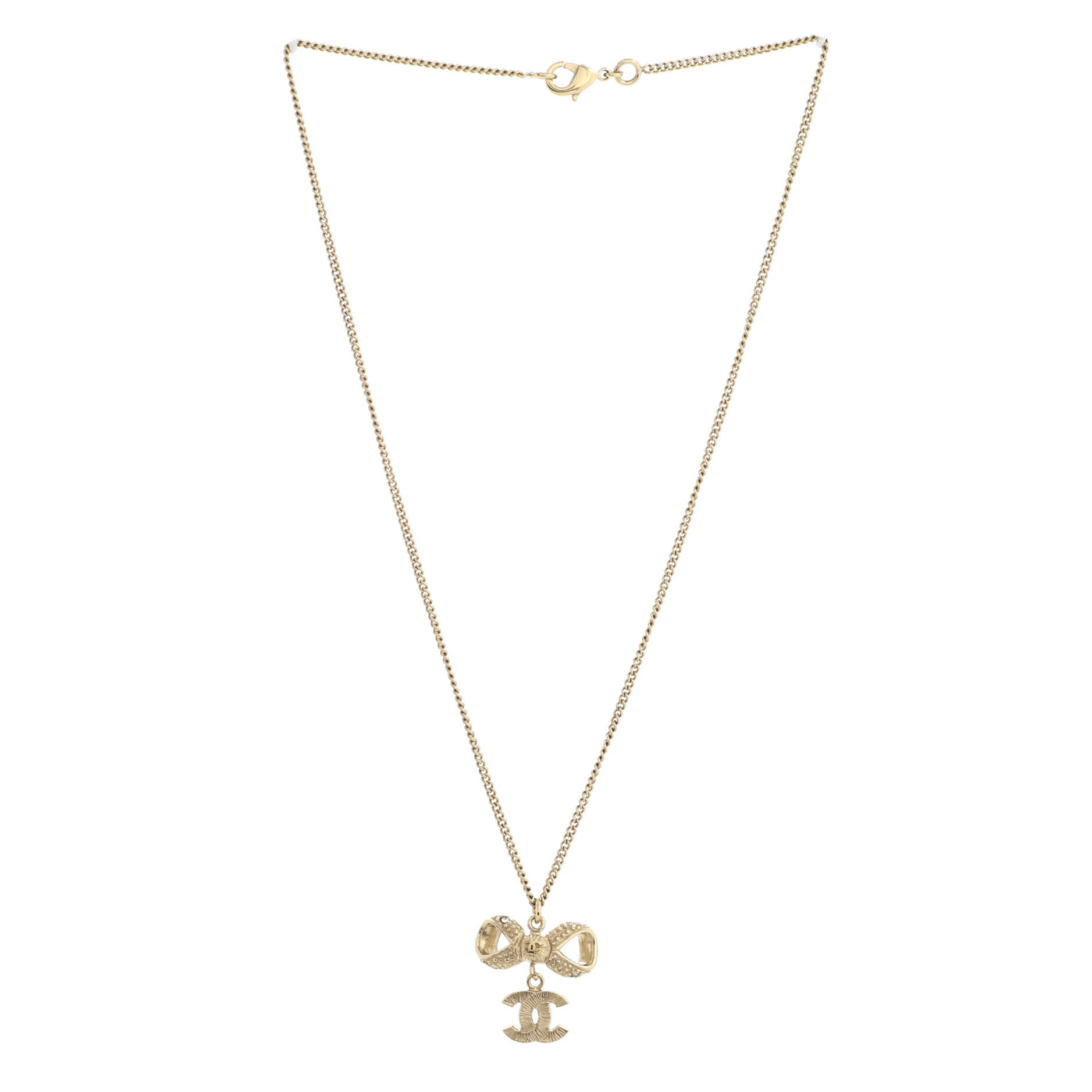 CC Bow Drop Pendant Necklace Metal with Crystals