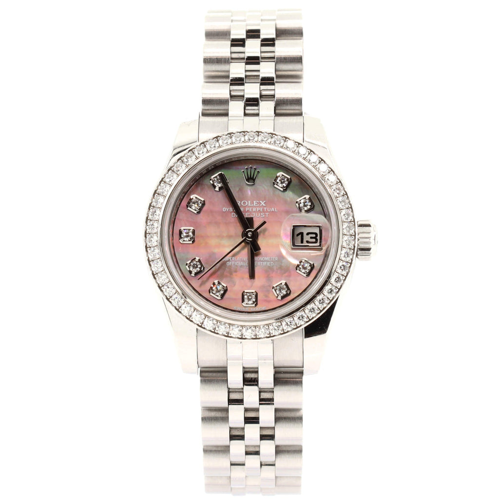 Oyster Perpetual Datejust Automatic Watch Stainless Steel and White Gold with Diamond Bezel and Markers and Mother of Pearl 26