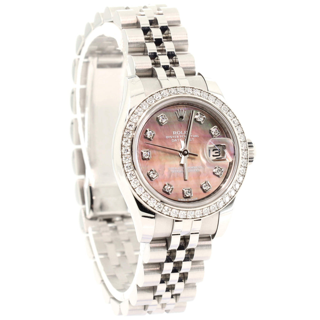 Oyster Perpetual Datejust Automatic Watch Stainless Steel and White Gold with Diamond Bezel and Markers and Mother of Pearl 26