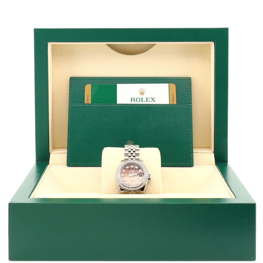 Oyster Perpetual Datejust Automatic Watch Stainless Steel and White Gold with Diamond Bezel and Markers and Mother of Pearl 26