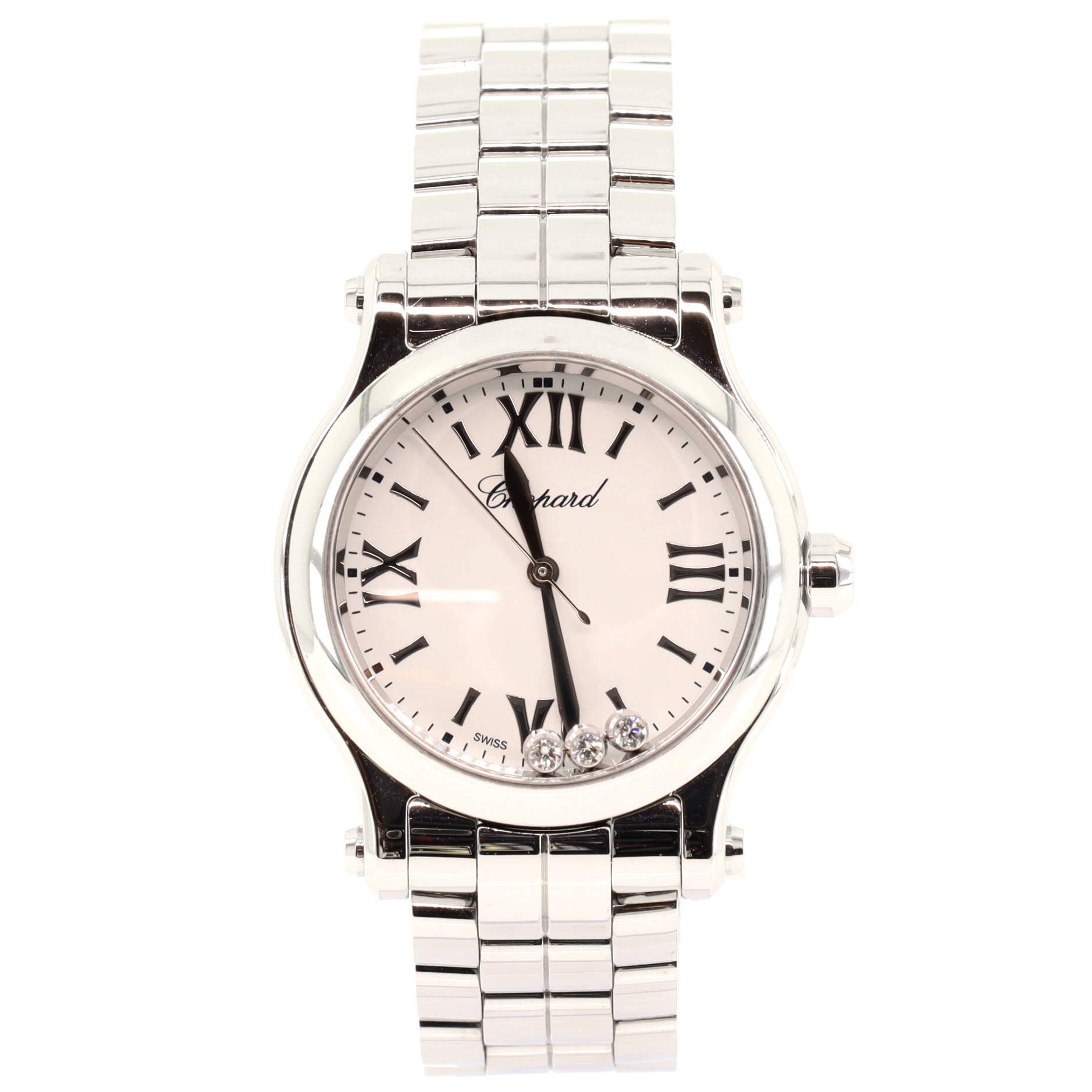 Happy Sport Quartz Watch Stainless Steel with 3 Floating Diamonds 30