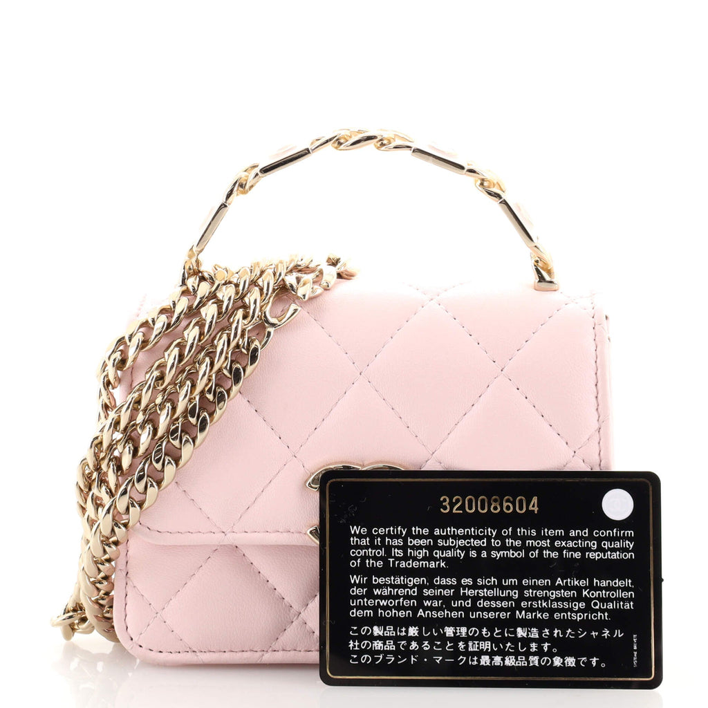 Coco Enamel Top Handle Flap Clutch with Chain Quilted Lambskin
