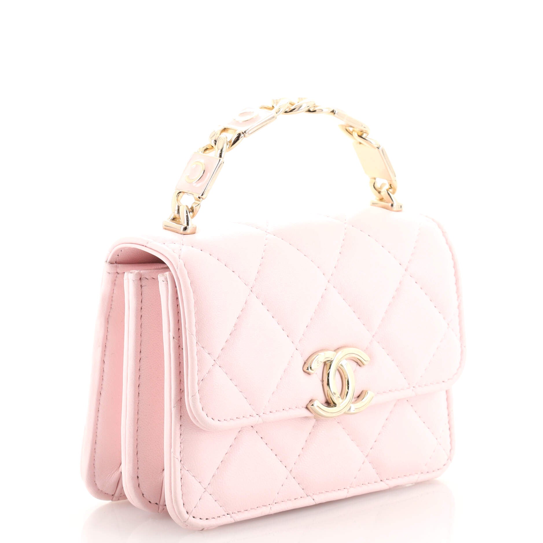 Coco Enamel Top Handle Flap Clutch with Chain Quilted Lambskin