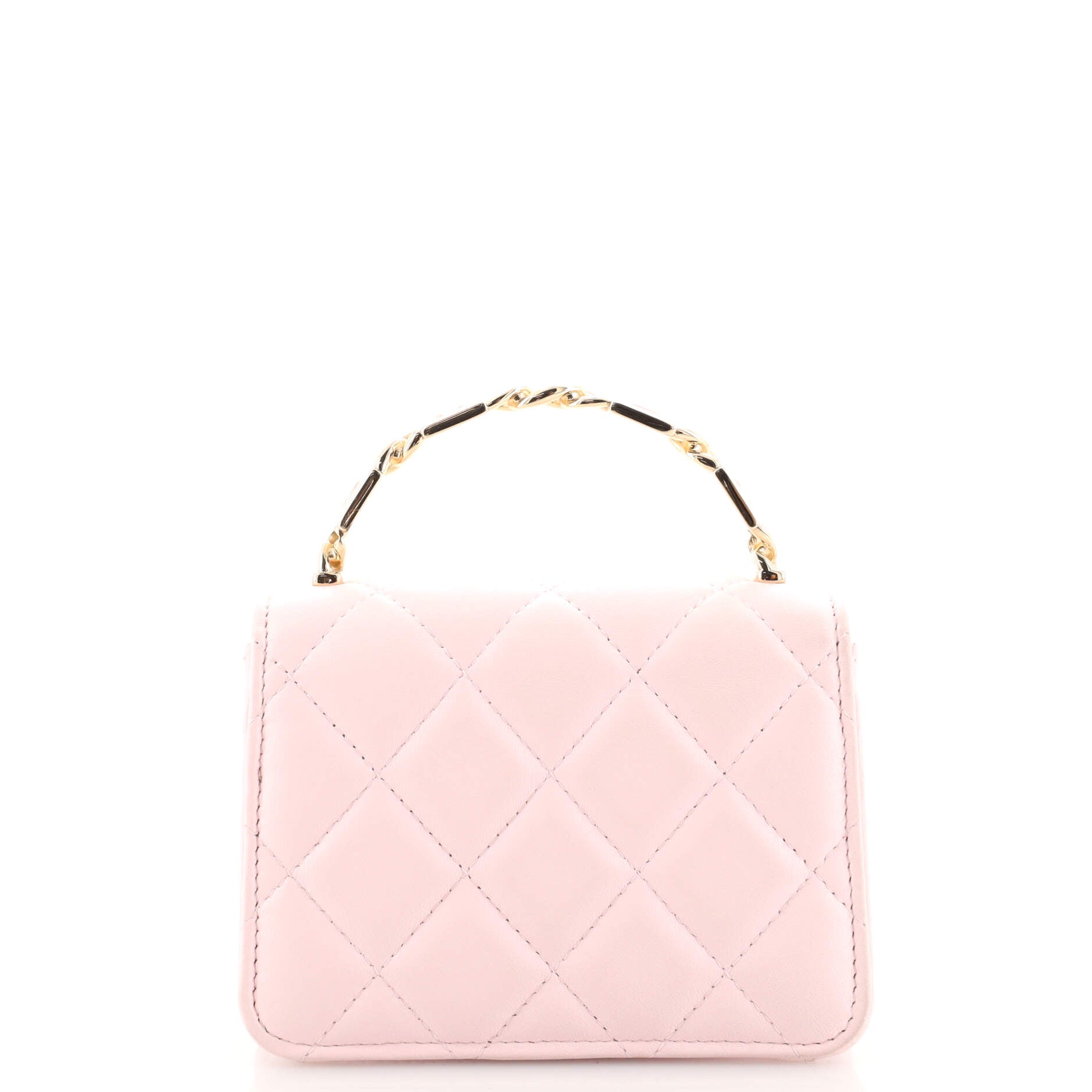 Coco Enamel Top Handle Flap Clutch with Chain Quilted Lambskin