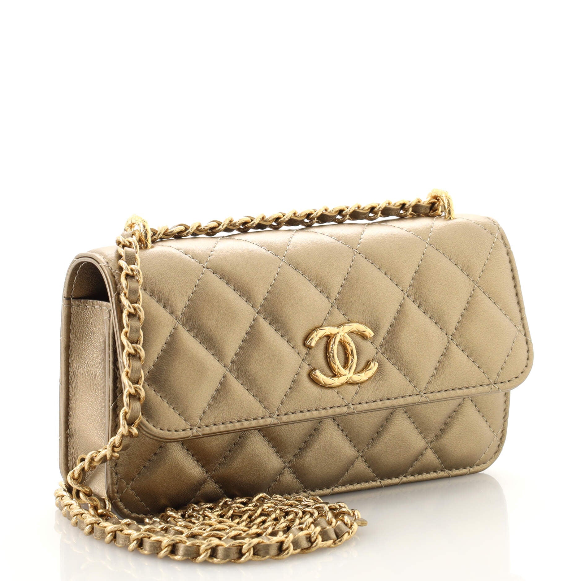 CC Flap Phone Holder with Chain Quilted Lambskin Mini