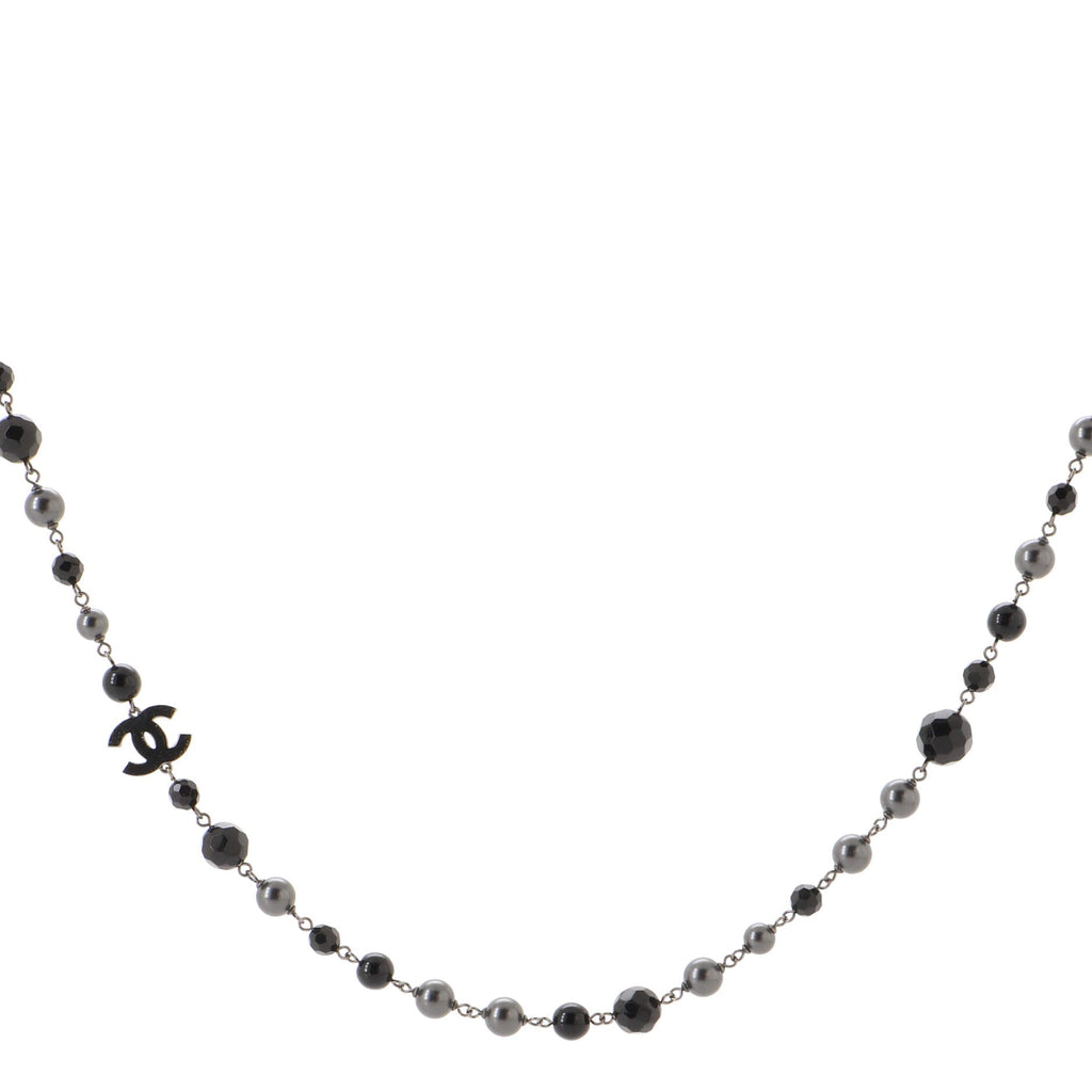 CC Station Long Necklace Ruthenium with Resin and Faux Pearls