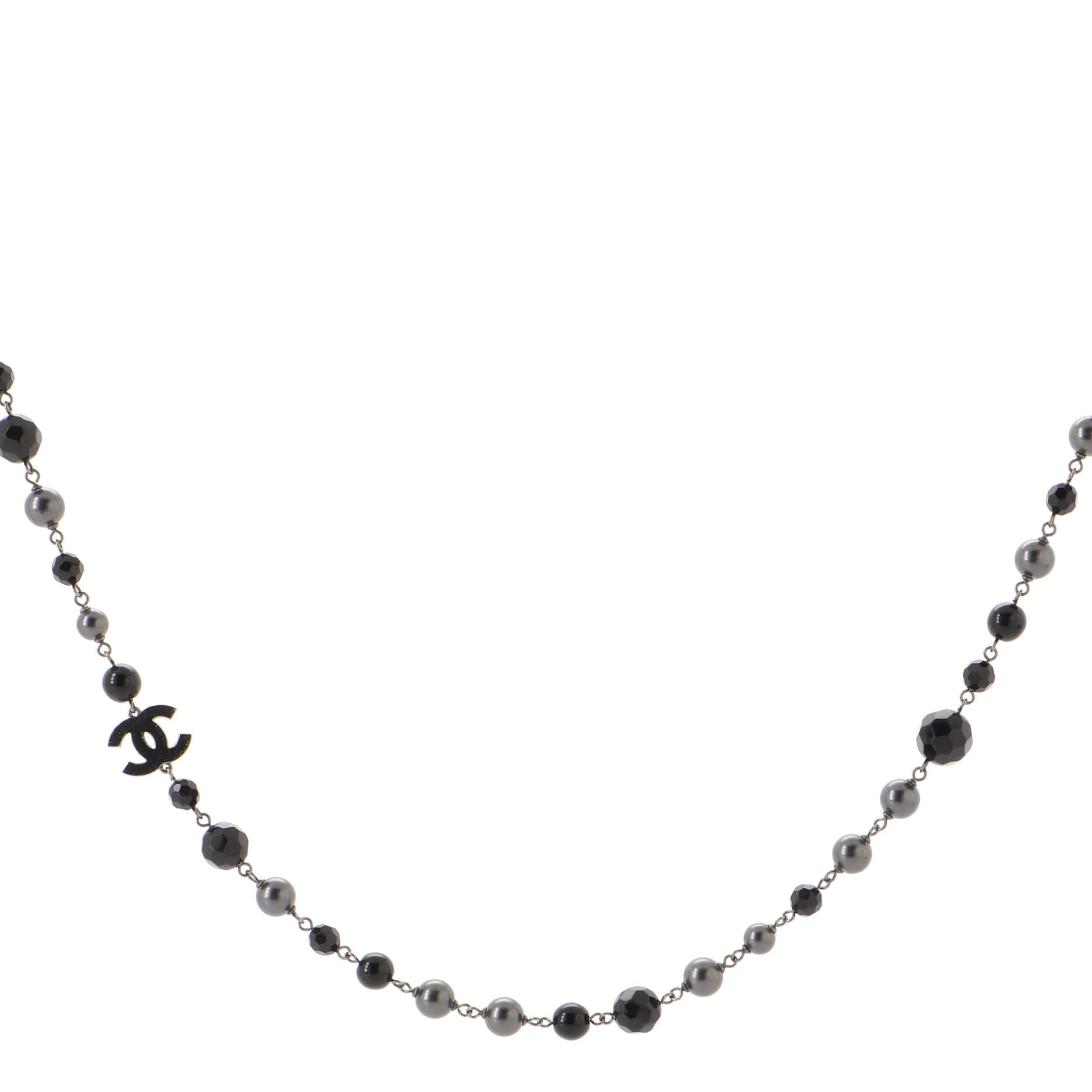 CC Station Long Necklace Ruthenium with Resin and Faux Pearls