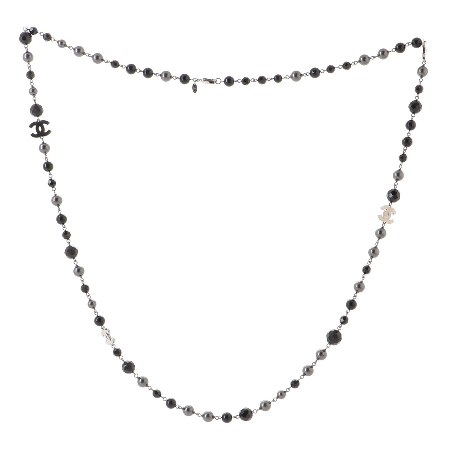 CC Station Long Necklace Ruthenium with Resin and Faux Pearls