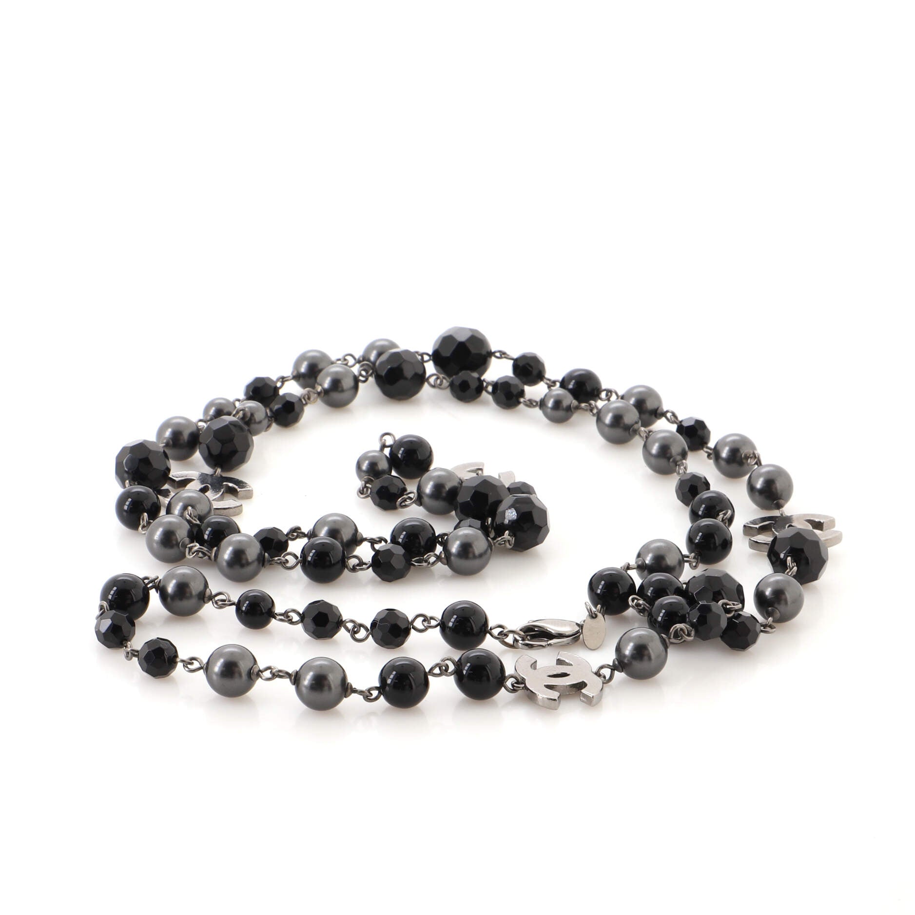 CC Station Long Necklace Ruthenium with Resin and Faux Pearls